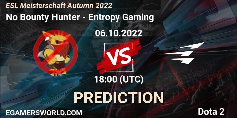 No Bounty Hunter contre Entropy Gaming : prédiction de match. 06.10.2022 at 18:01. Dota 2, ESL Meisterschaft Autumn 2022