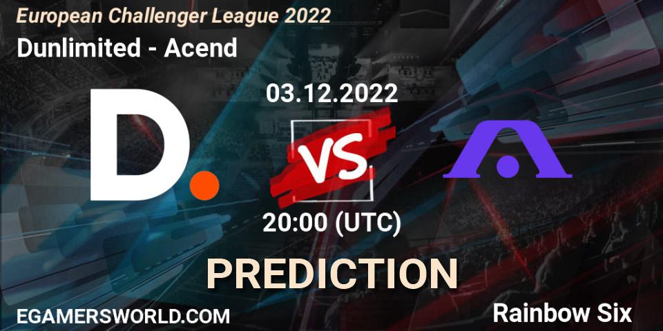 Dunlimited contre Acend : prédiction de match. 03.12.2022 at 20:00. Rainbow Six, European Challenger League 2022