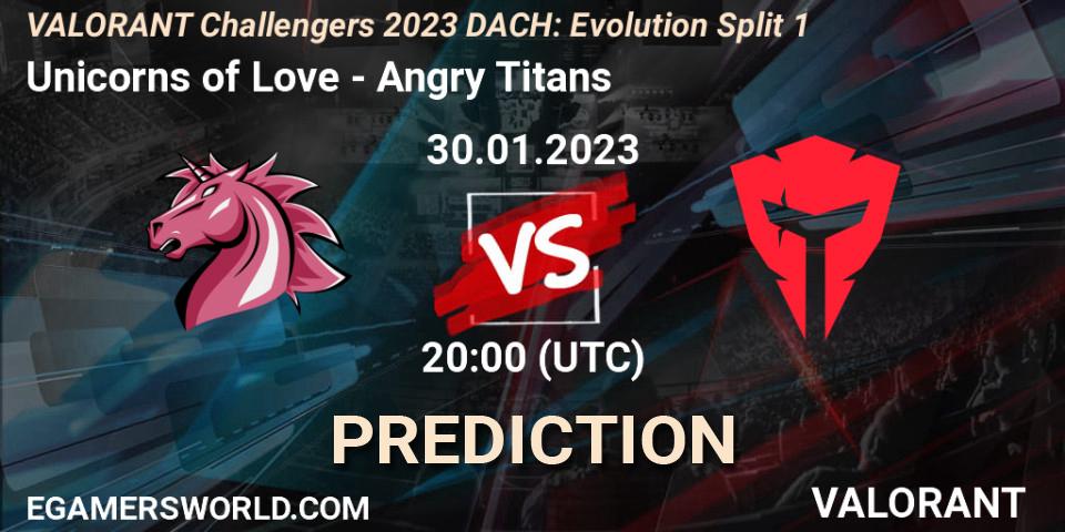 Unicorns of Love contre Angry Titans : prédiction de match. 30.01.23. VALORANT, VALORANT Challengers 2023 DACH: Evolution Split 1