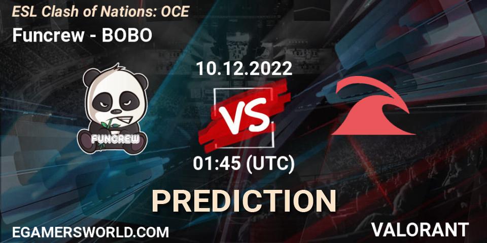 Funcrew contre BOBO : prédiction de match. 10.12.22. VALORANT, ESL Clash of Nations: OCE
