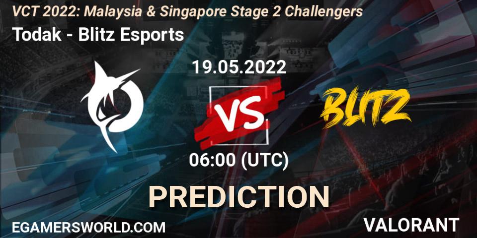 Todak contre Blitz Esports : prédiction de match. 19.05.2022 at 06:00. VALORANT, VCT 2022: Malaysia & Singapore Stage 2 Challengers