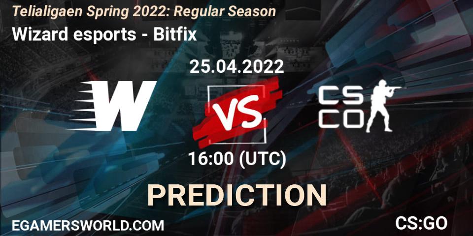 Wizard esports contre Bitfix : prédiction de match. 25.04.2022 at 16:00. Counter-Strike (CS2), Telialigaen Spring 2022: Regular Season