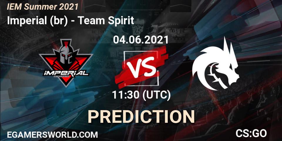 Imperial (br) contre Team Spirit : prédiction de match. 04.06.2021 at 11:30. Counter-Strike (CS2), IEM Summer 2021
