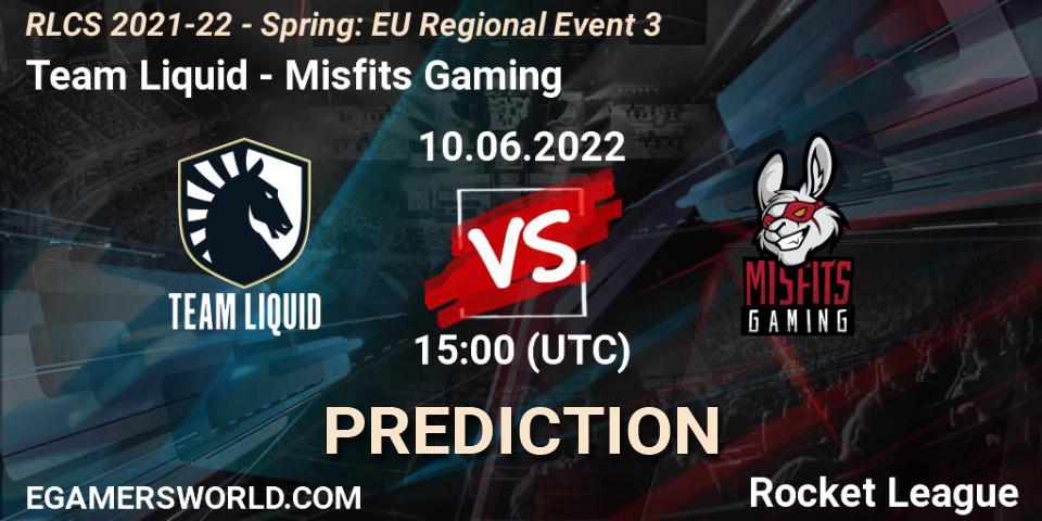 Team Liquid contre Misfits Gaming : prédiction de match. 10.06.2022 at 15:00. Rocket League, RLCS 2021-22 - Spring: EU Regional Event 3