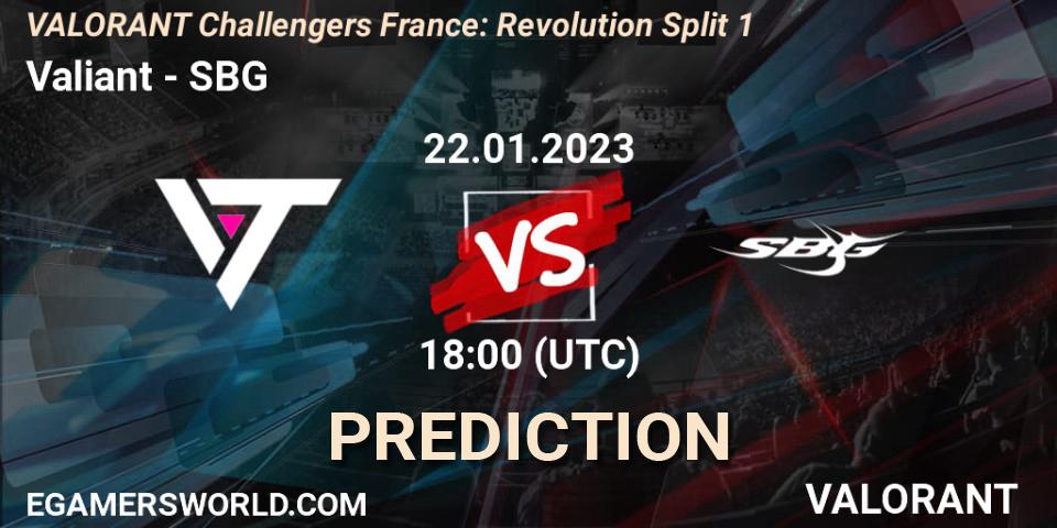 Valiant contre SBG : prédiction de match. 22.01.2023 at 18:00. VALORANT, VALORANT Challengers 2023 France: Revolution Split 1