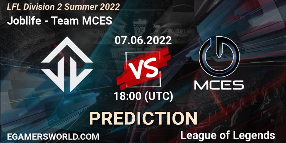 Joblife contre Team MCES : prédiction de match. 07.06.2022 at 16:00. LoL, LFL Division 2 Summer 2022