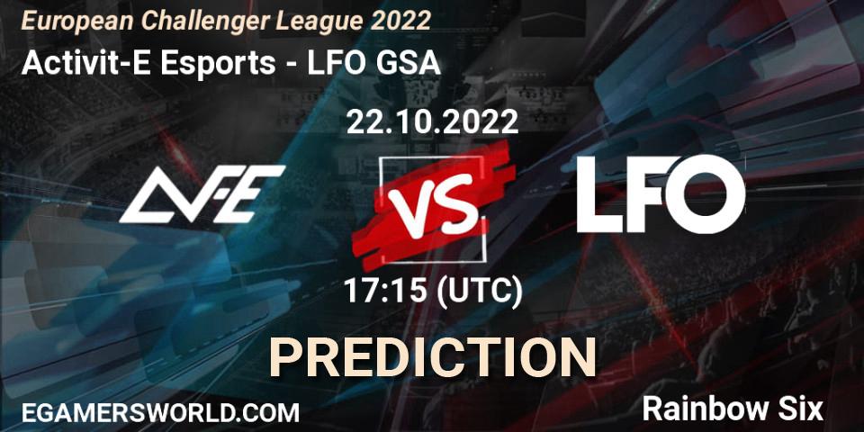 Activit-E Esports contre LFO GSA : prédiction de match. 22.10.2022 at 17:15. Rainbow Six, European Challenger League 2022