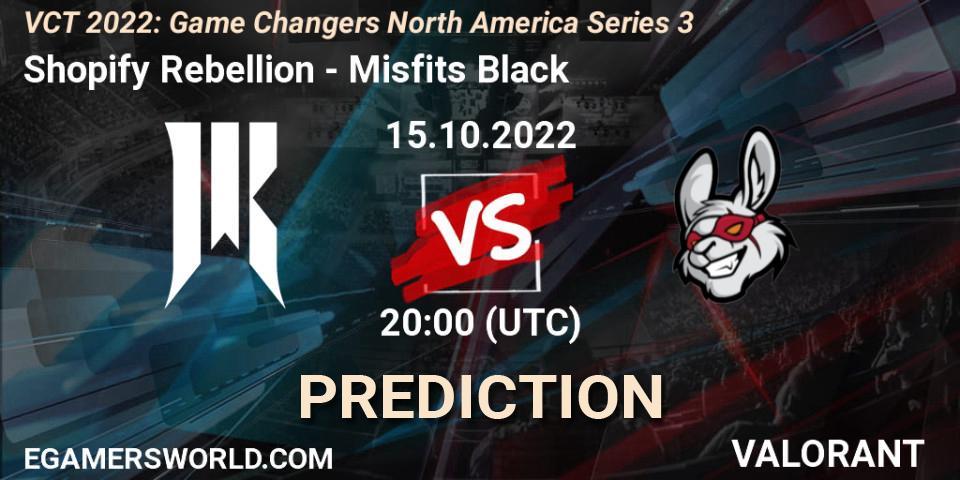 Shopify Rebellion contre Misfits Black : prédiction de match. 15.10.2022 at 20:10. VALORANT, VCT 2022: Game Changers North America Series 3