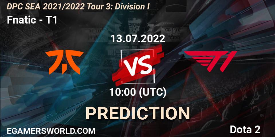 Fnatic contre T1 : prédiction de match. 14.07.2022 at 10:15. Dota 2, DPC SEA 2021/2022 Tour 3: Division I