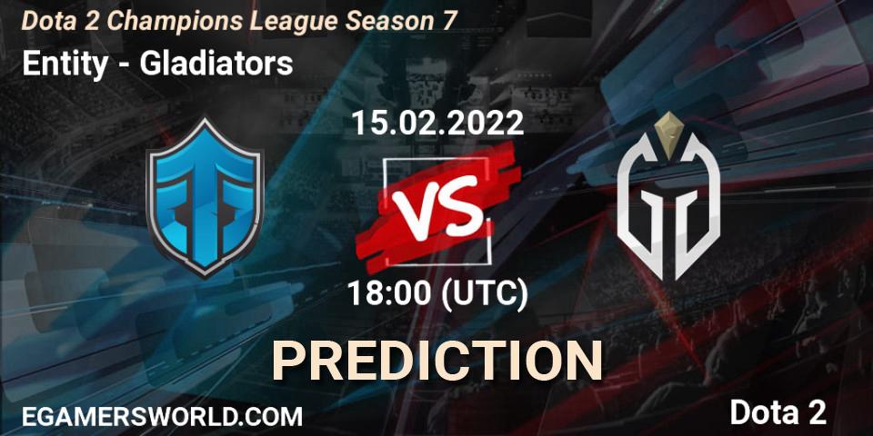 Entity contre Gladiators : prédiction de match. 15.02.2022 at 18:00. Dota 2, Dota 2 Champions League 2022 Season 7