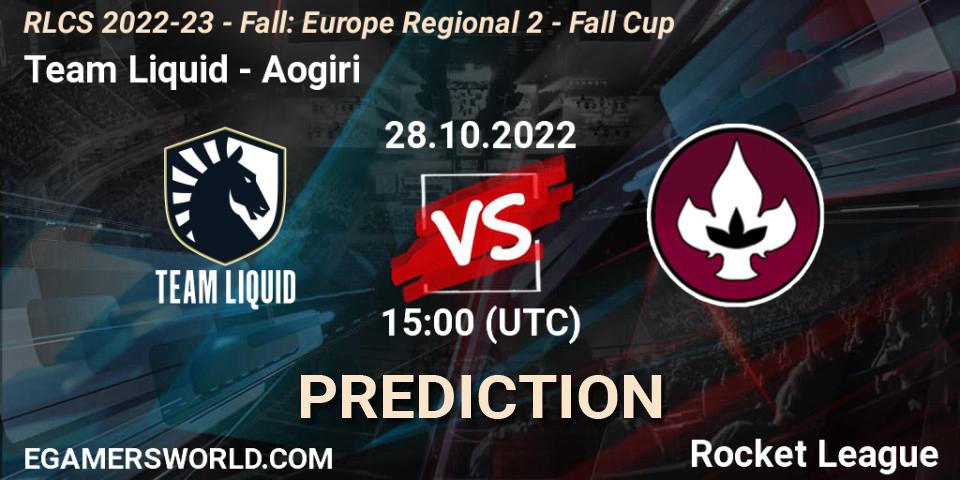 Team Liquid contre Aogiri : prédiction de match. 28.10.2022 at 15:00. Rocket League, RLCS 2022-23 - Fall: Europe Regional 2 - Fall Cup