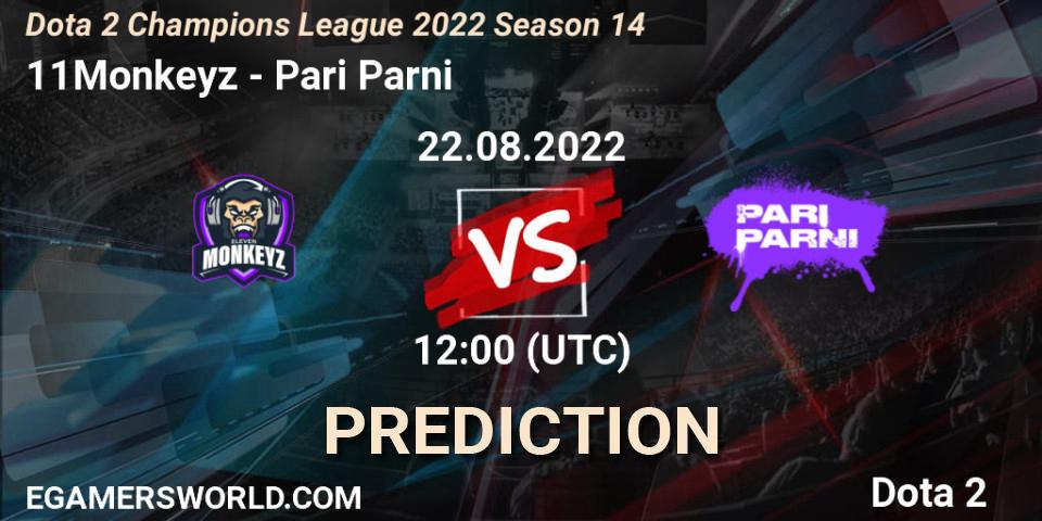 11Monkeyz contre Pari Parni : prédiction de match. 22.08.2022 at 12:01. Dota 2, Dota 2 Champions League 2022 Season 14