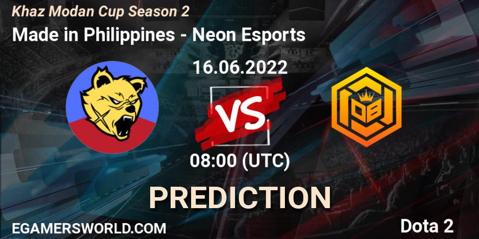 Made in Philippines contre Neon Esports : prédiction de match. 23.06.2022 at 10:01. Dota 2, Khaz Modan Cup Season 2