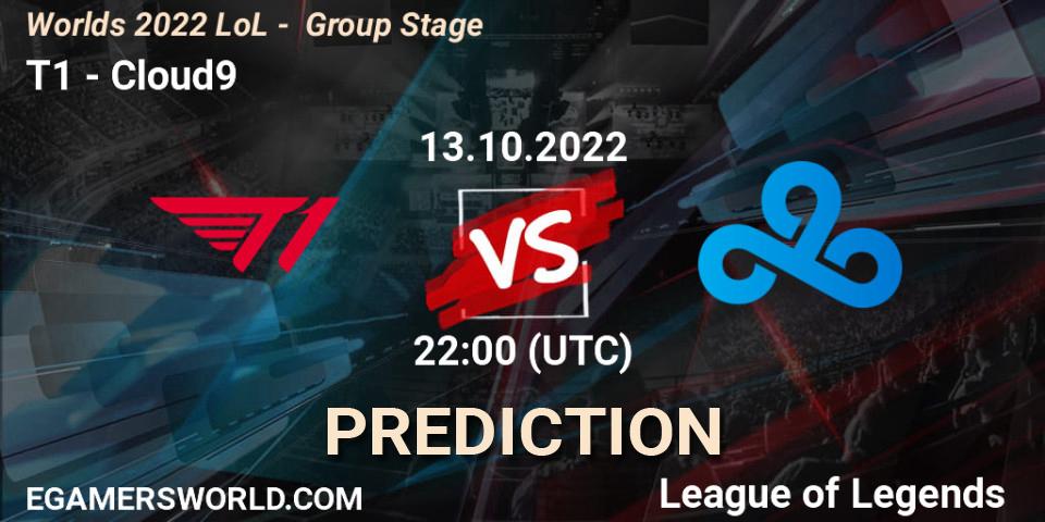T1 contre Cloud9 : prédiction de match. 13.10.2022 at 23:00. LoL, Worlds 2022 LoL - Group Stage