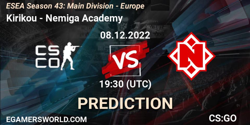 Kirikou contre Nemiga Academy : prédiction de match. 09.12.22. CS2 (CS:GO), ESEA Season 43: Main Division - Europe