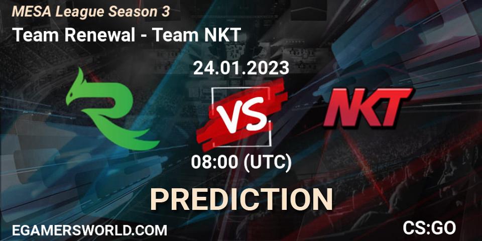 Team Renewal contre Team NKT : prédiction de match. 25.01.2023 at 06:30. Counter-Strike (CS2), MESA League Season 3
