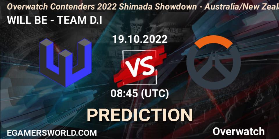 WILL BE contre TEAM D.I : prédiction de match. 19.10.2022 at 08:45. Overwatch, Overwatch Contenders 2022 Shimada Showdown - Australia/New Zealand - October