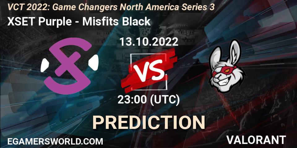 XSET Purple contre Misfits Black : prédiction de match. 14.10.2022 at 00:15. VALORANT, VCT 2022: Game Changers North America Series 3