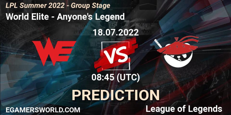 World Elite contre Anyone's Legend : prédiction de match. 18.07.22. LoL, LPL Summer 2022 - Group Stage