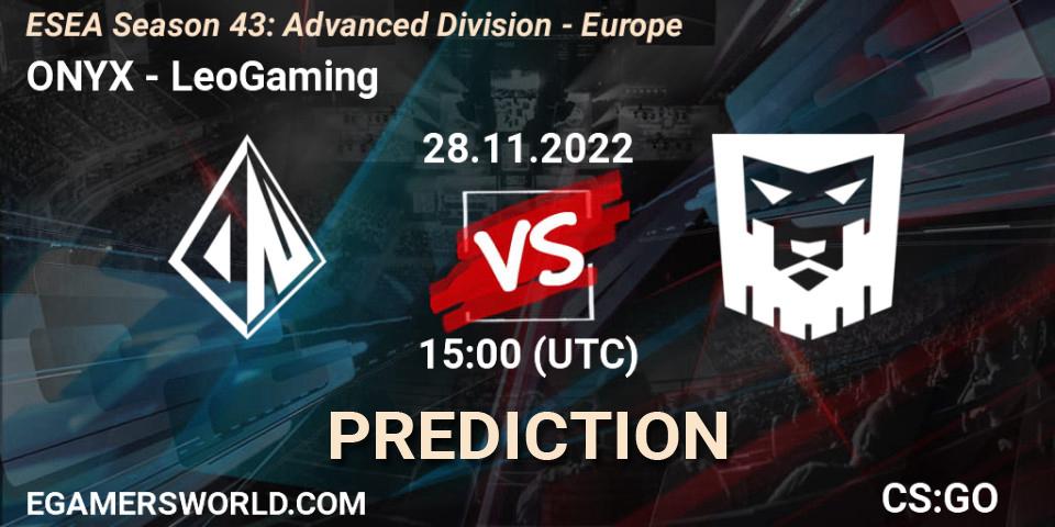 ONYX contre LeoGaming : prédiction de match. 28.11.22. CS2 (CS:GO), ESEA Season 43: Advanced Division - Europe