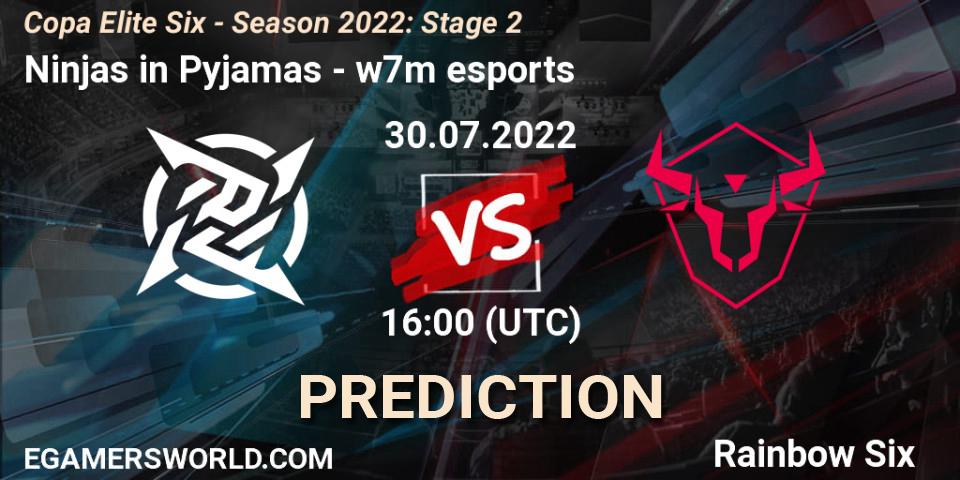 Ninjas in Pyjamas contre w7m esports : prédiction de match. 30.07.2022 at 16:00. Rainbow Six, Copa Elite Six - Season 2022: Stage 2