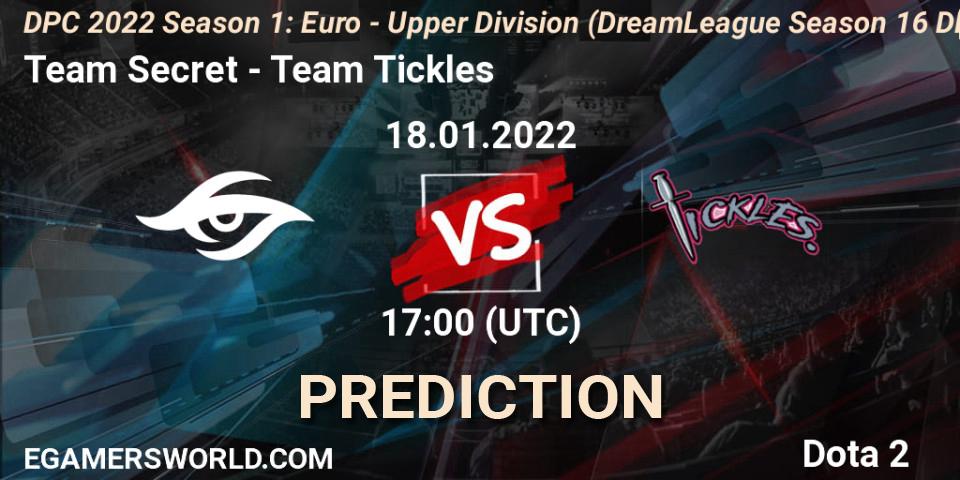 Team Secret contre Team Tickles : prédiction de match. 18.01.2022 at 17:33. Dota 2, DPC 2022 Season 1: Euro - Upper Division (DreamLeague Season 16 DPC WEU)
