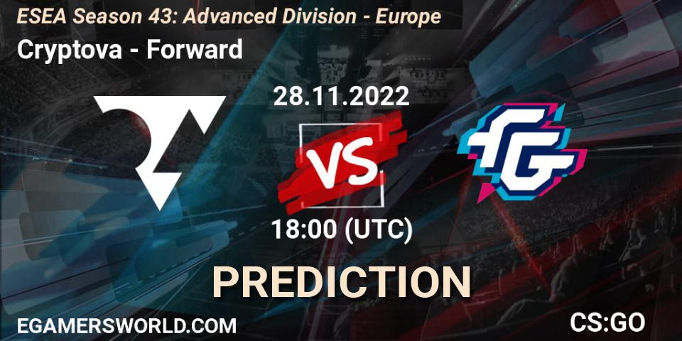 Cryptova contre Forward : prédiction de match. 28.11.22. CS2 (CS:GO), ESEA Season 43: Advanced Division - Europe