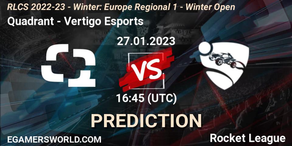 Quadrant contre Vertigo Esports : prédiction de match. 27.01.2023 at 16:45. Rocket League, RLCS 2022-23 - Winter: Europe Regional 1 - Winter Open