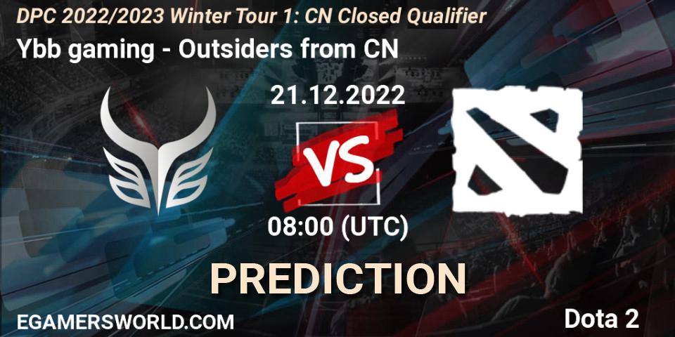 Ybb gaming contre Outsiders from CN : prédiction de match. 21.12.2022 at 05:30. Dota 2, DPC 2022/2023 Winter Tour 1: CN Closed Qualifier