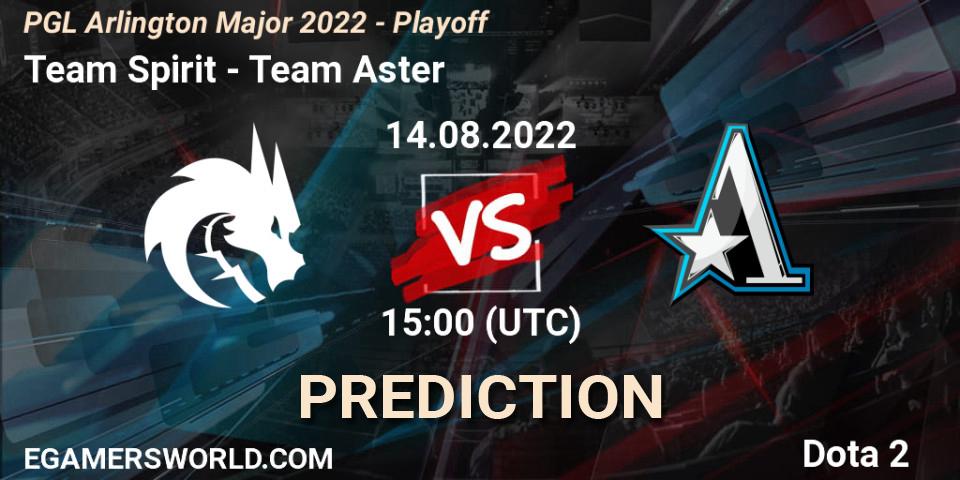Team Spirit contre Team Aster : prédiction de match. 14.08.2022 at 15:00. Dota 2, PGL Arlington Major 2022 - Playoff