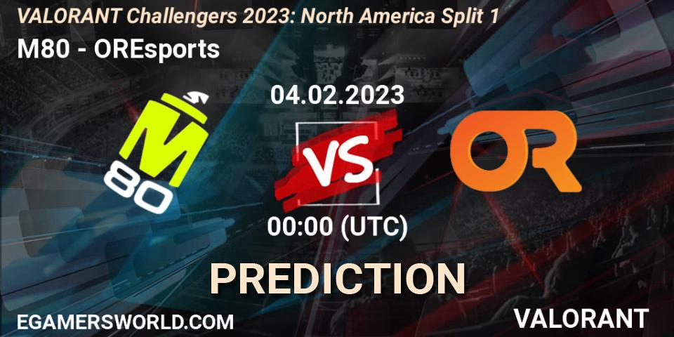 M80 contre OREsports : prédiction de match. 03.02.23. VALORANT, VALORANT Challengers 2023: North America Split 1