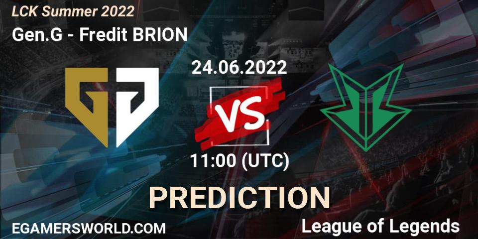 Gen.G contre Fredit BRION : prédiction de match. 24.06.2022 at 11:00. LoL, LCK Summer 2022