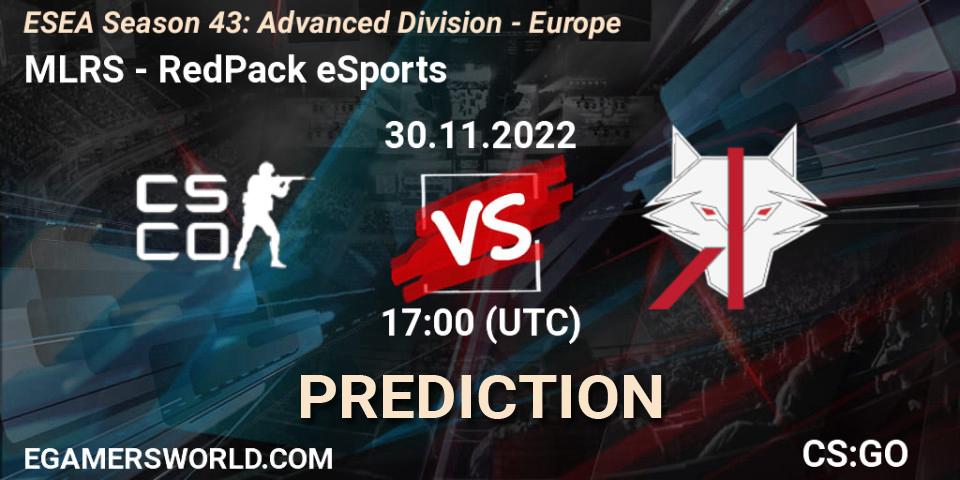 MLRS contre RedPack eSports : prédiction de match. 30.11.22. CS2 (CS:GO), ESEA Season 43: Advanced Division - Europe