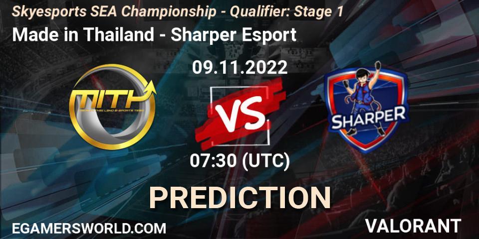 Made in Thailand contre Sharper Esport : prédiction de match. 09.11.2022 at 07:30. VALORANT, Skyesports SEA Championship - Qualifier: Stage 1