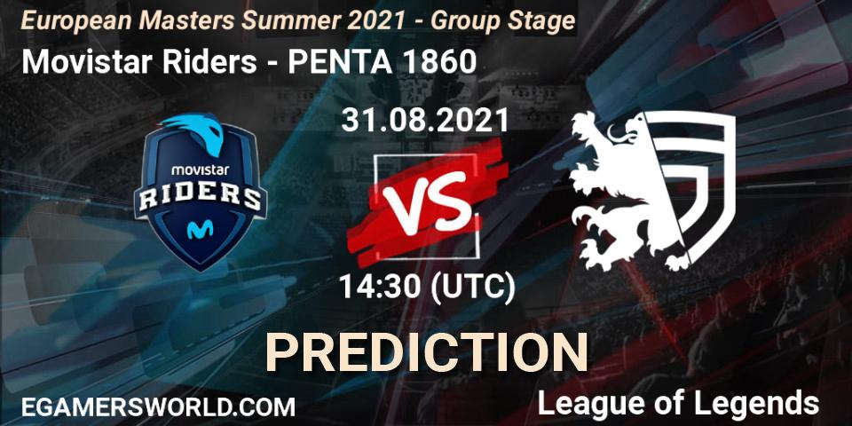 Movistar Riders contre PENTA 1860 : prédiction de match. 31.08.2021 at 14:30. LoL, European Masters Summer 2021 - Group Stage
