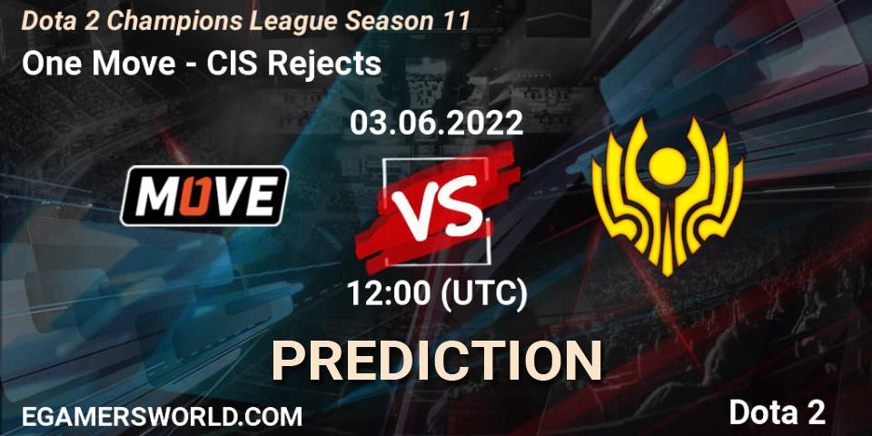 One Move contre CIS Rejects : prédiction de match. 03.06.2022 at 12:00. Dota 2, Dota 2 Champions League Season 11