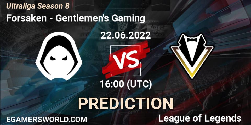 Forsaken contre Gentlemen's Gaming : prédiction de match. 22.06.2022 at 16:00. LoL, Ultraliga Season 8