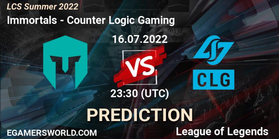 Immortals contre Counter Logic Gaming : prédiction de match. 16.07.22. LoL, LCS Summer 2022