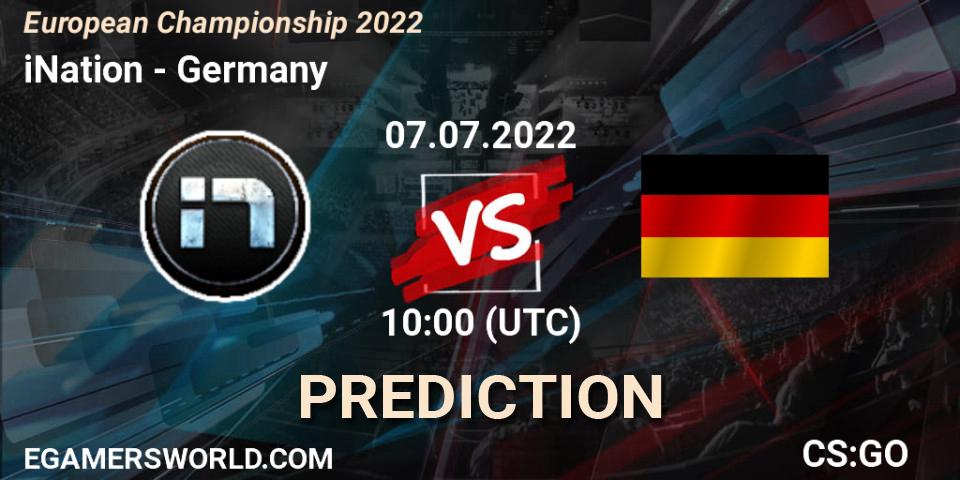 iNation contre Germany : prédiction de match. 07.07.2022 at 11:20. Counter-Strike (CS2), European Championship 2022