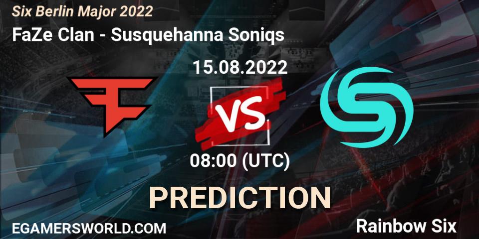 FaZe Clan contre Susquehanna Soniqs : prédiction de match. 17.08.2022 at 17:10. Rainbow Six, Six Berlin Major 2022