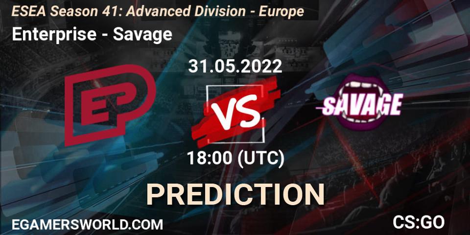 Enterprise contre Savage : prédiction de match. 31.05.2022 at 18:00. Counter-Strike (CS2), ESEA Season 41: Advanced Division - Europe