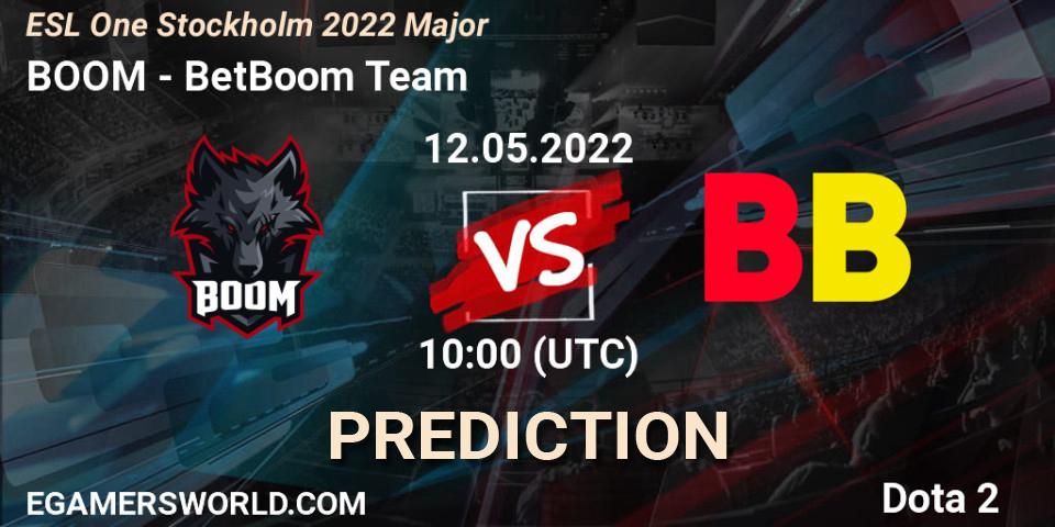 BOOM contre BetBoom Team : prédiction de match. 12.05.2022 at 10:00. Dota 2, ESL One Stockholm 2022 Major