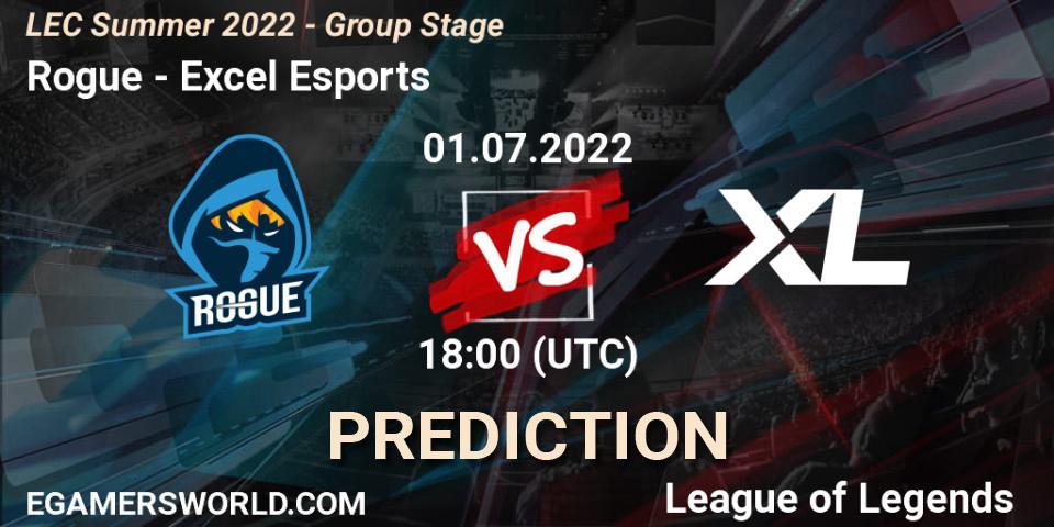 Rogue contre Excel Esports : prédiction de match. 01.07.22. LoL, LEC Summer 2022 - Group Stage