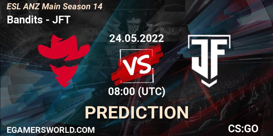 Bandits contre JFT : prédiction de match. 24.05.2022 at 08:00. Counter-Strike (CS2), ESL ANZ Main Season 14