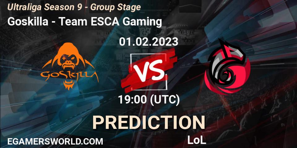 Goskilla contre Team ESCA Gaming : prédiction de match. 01.02.23. LoL, Ultraliga Season 9 - Group Stage