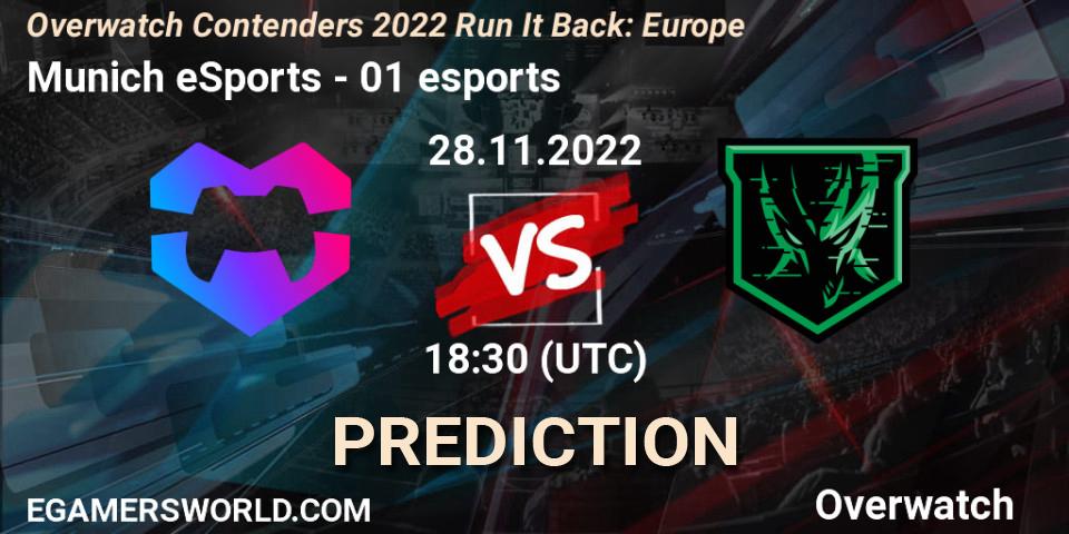 Munich eSports contre 01 esports : prédiction de match. 30.11.2022 at 18:30. Overwatch, Overwatch Contenders 2022 Run It Back: Europe