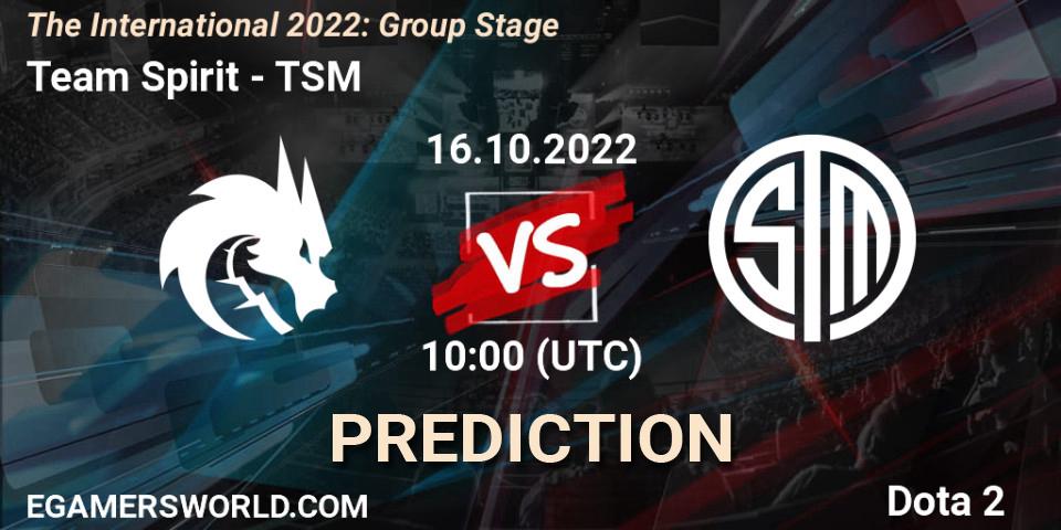 Team Spirit contre TSM : prédiction de match. 16.10.22. Dota 2, The International 2022: Group Stage