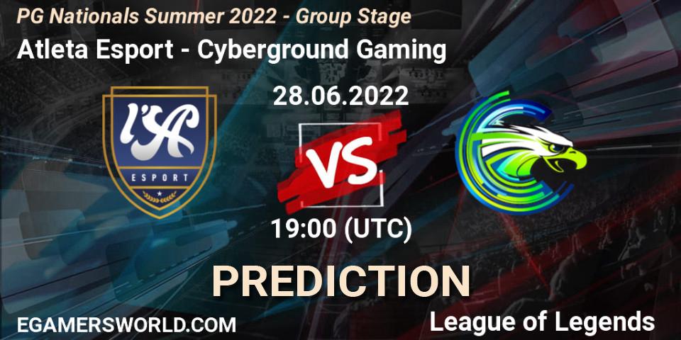Atleta Esport contre Cyberground Gaming : prédiction de match. 28.06.2022 at 19:00. LoL, PG Nationals Summer 2022 - Group Stage