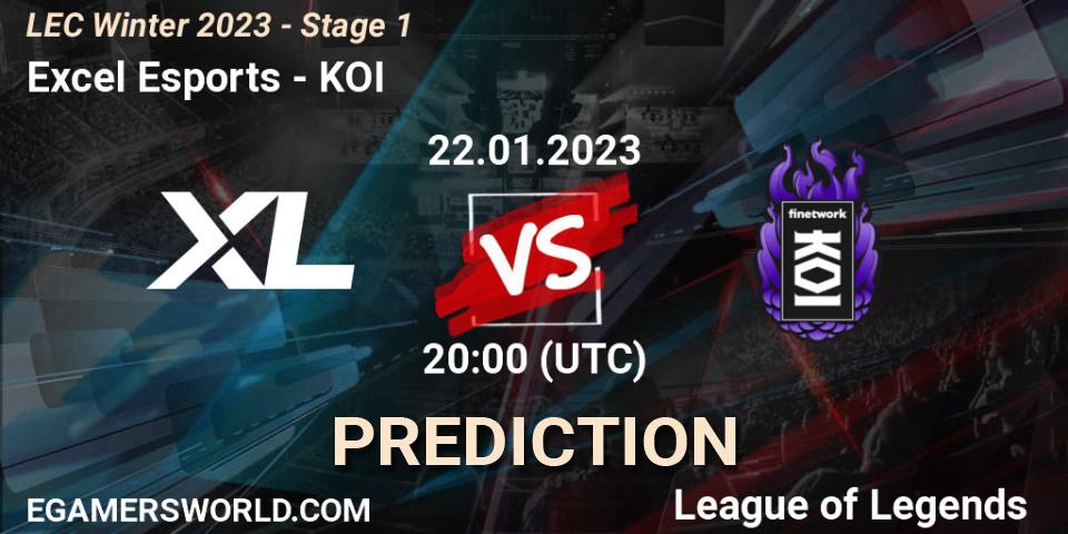 Excel Esports contre KOI : prédiction de match. 22.01.2023 at 20:00. LoL, LEC Winter 2023 - Stage 1