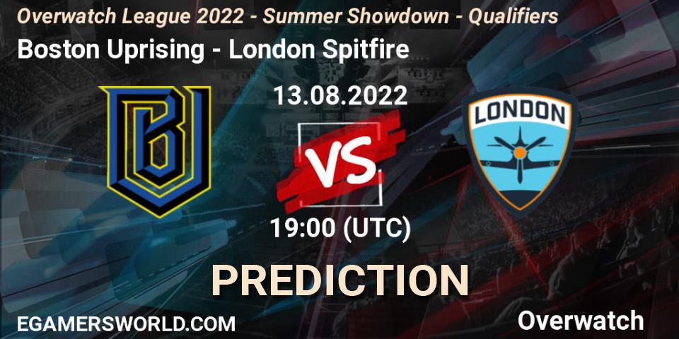 Boston Uprising contre London Spitfire : prédiction de match. 13.08.2022 at 19:00. Overwatch, Overwatch League 2022 - Summer Showdown - Qualifiers